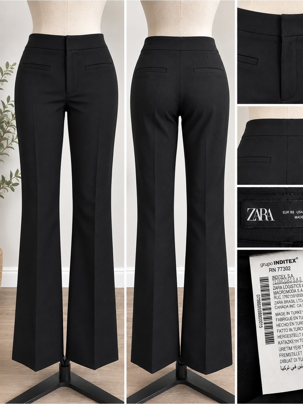 Zara Black Tailored Flare Pants XS High Rise Dress Trousers Workwear